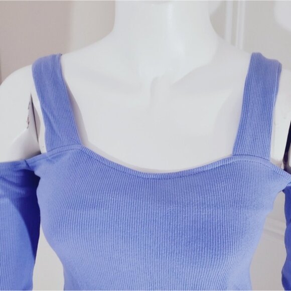 Periwinkle Blue Off-Shoulder Cutout Top - Picture 4 of 7